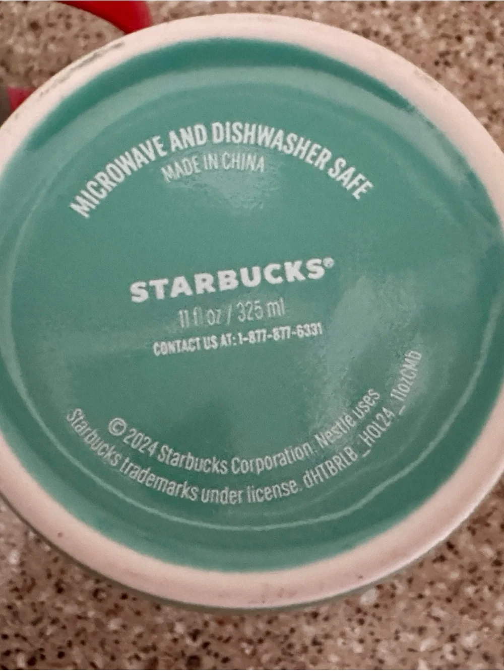 Starbucks 2024 Holiday Teal Green Marble Mugs with Red Handle - Set of 2 (11oz)